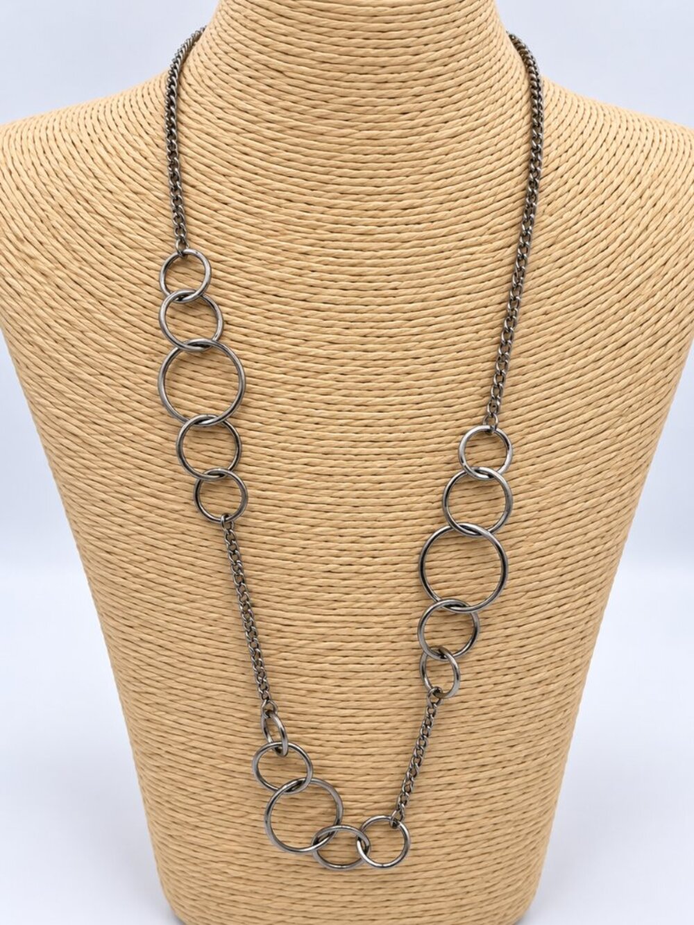New York & Company Long Gunmetal Open Circle Link Necklace